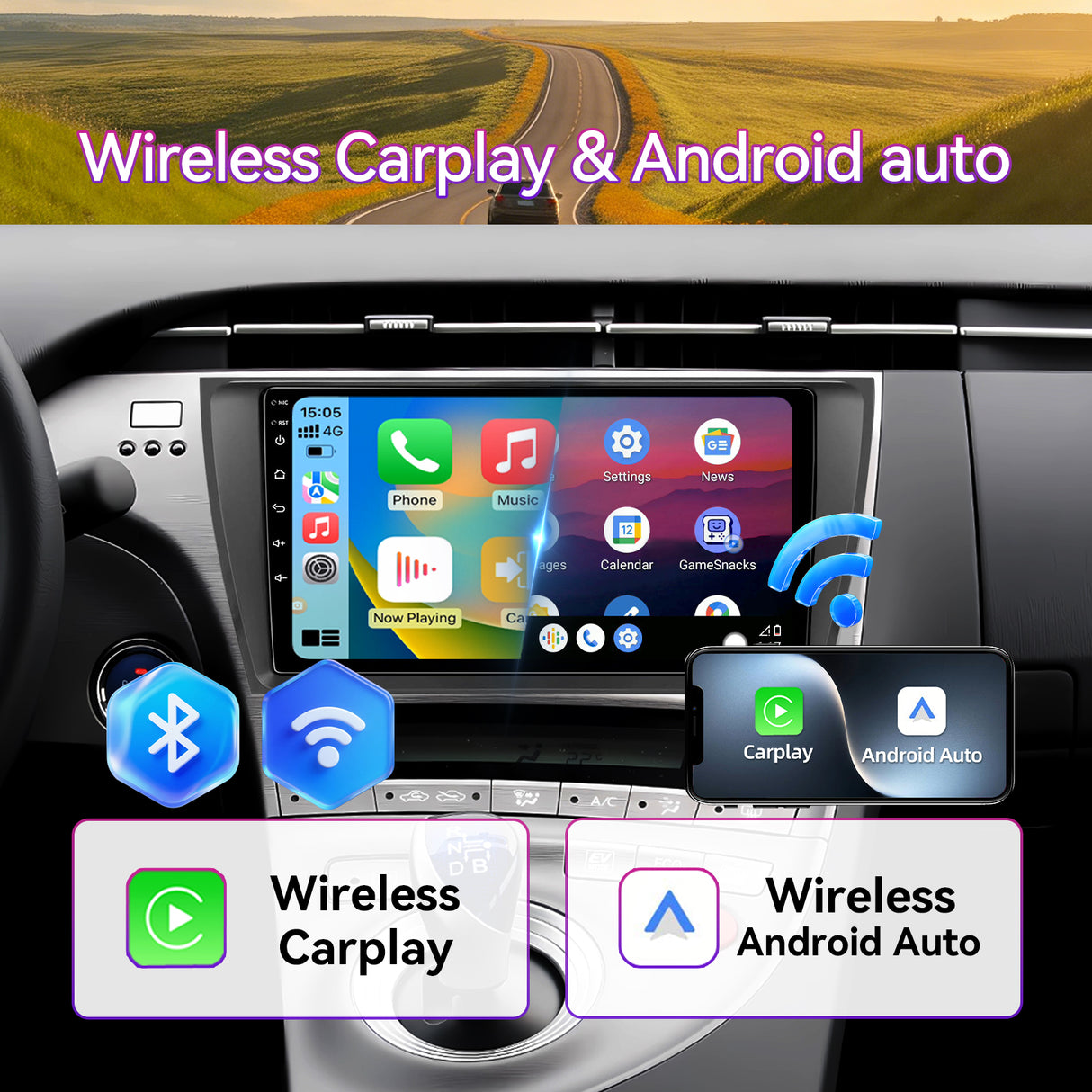 Android 13 Car Stereo Compatible with Toyota Prius 2010-2015, 9" Wireless CarPlay/Android Auto Head Unit with GPS Navigation & Backup Camera