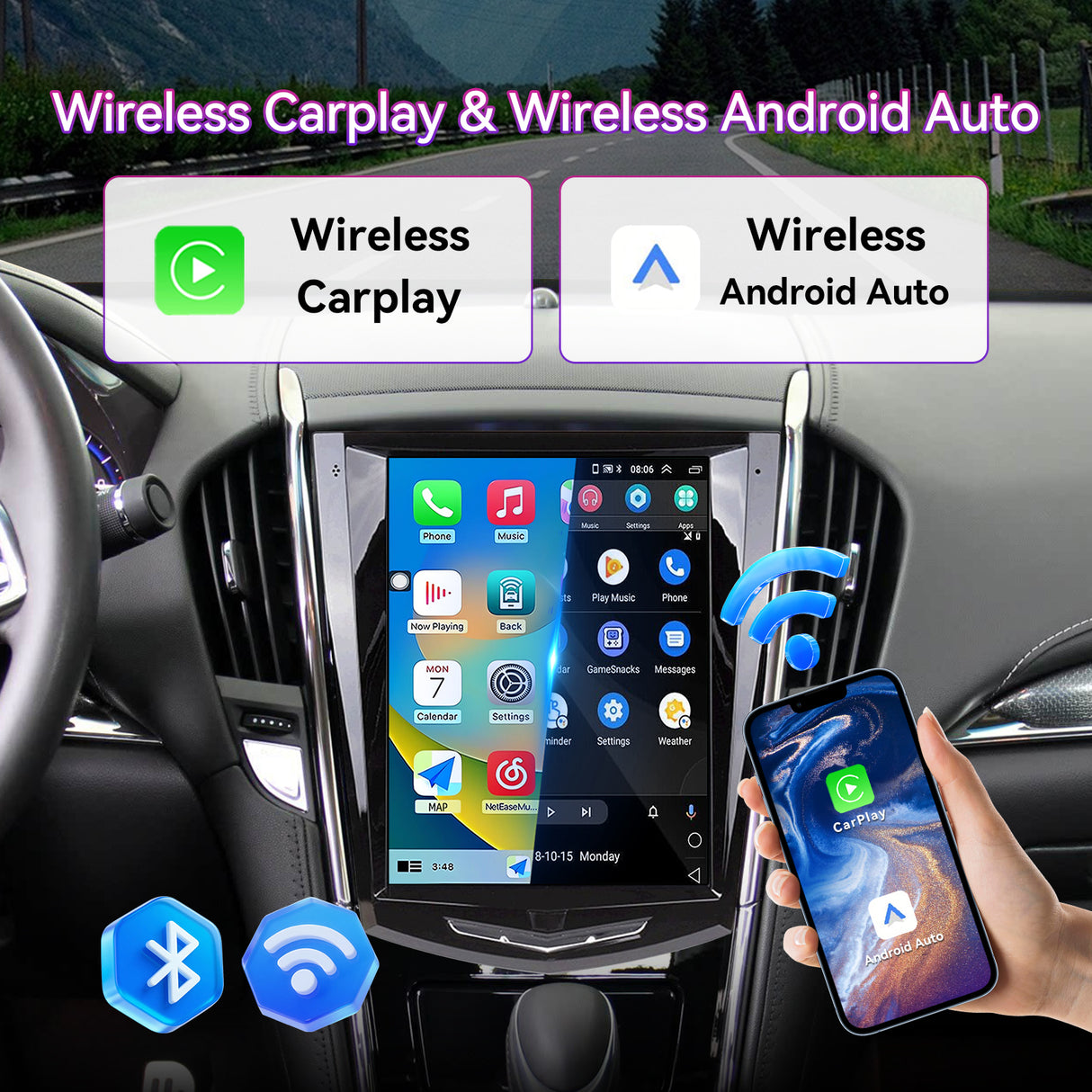 Car Radio Stereo Compatible with Cadillac ATS ATSL XTS SRX CTS 2009-2018. 9.7" Screen Stereo Replacement with Wireless Carplay Android Auto GPS Bluetooth FM DSP SWC Backup Camera