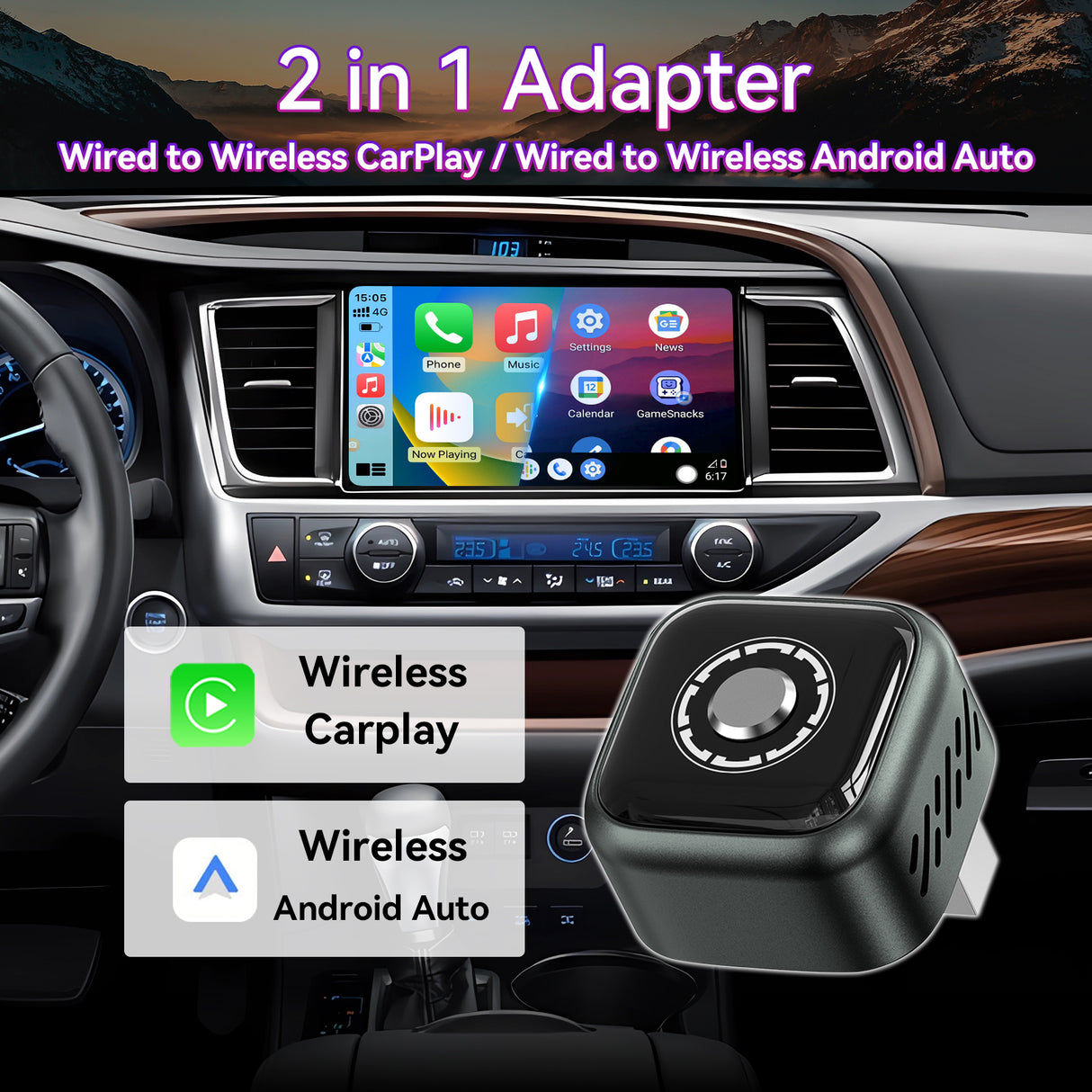 Wireless Carplay＆Android Auto Adapter for Car with OEM Wired CarPlay/Android Auto
