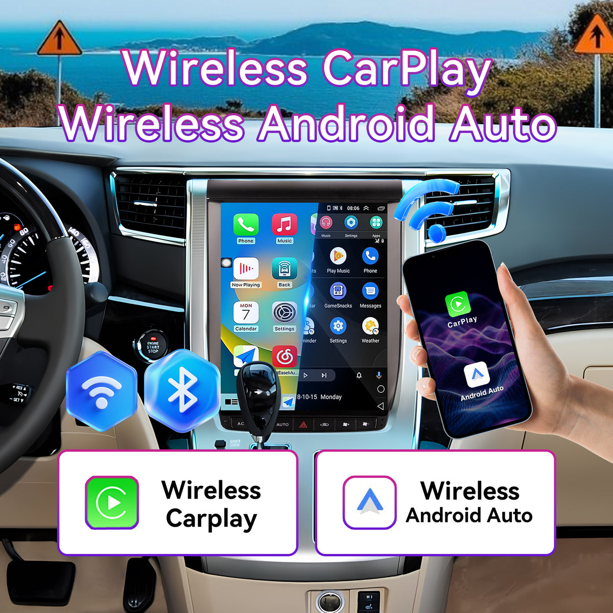 8-Core Android Car Stereo Compatible with Toyota Alphard A20 2008-2012, 12.1" Vertical 2K Touchscreen with Wireless CarPlay/Android Auto, DSP & GPS