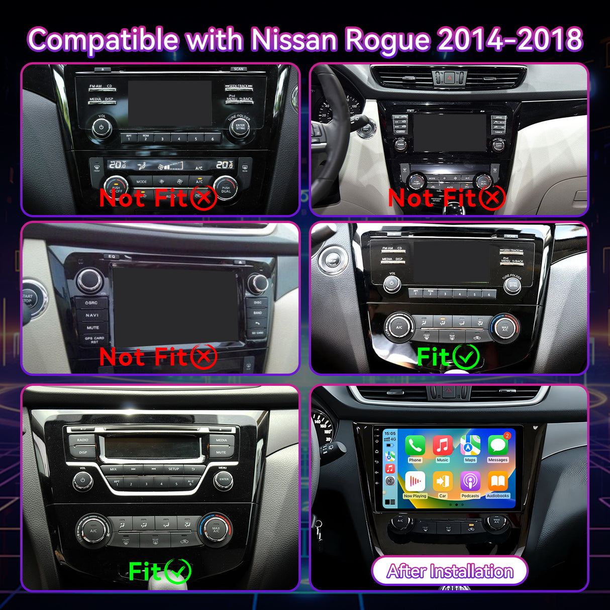 Car Stereo Radio Compatible with Nissan Rogue 2014-2018 (Manual AC Only),10.1" Wireless CarPlay/Android Auto Head Unit with GPS & Backup Camera