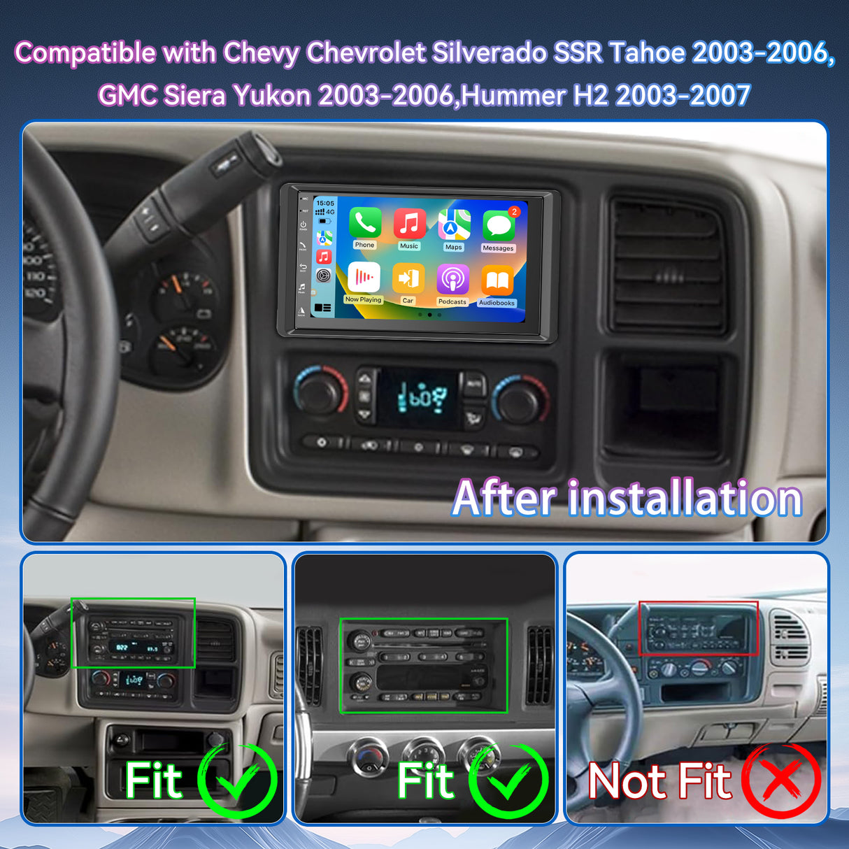CFYLO Car radio Compatible with Chevrolet Chrvy Silverado 1500/2500/3500 2003-2006,Tahoe 2003-2006,GMC Sierra 2003-2006,Yukon 2004-2006,7''Touch Screen Stereo Navigational apparatus,Wireless Carplay/Android Auto