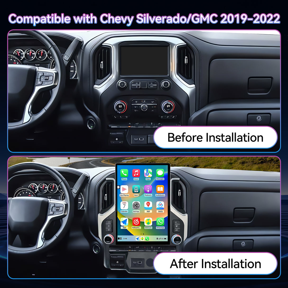 15.6''2K IPS Touch Screen Car Stereo Radio Compatible with Chevrolet Silverado＆GMC Sierra 2019-2022.4G+64G,Wireless Carplay＆Android Auto, GPS Navigation Multimedia Player Head Unit
