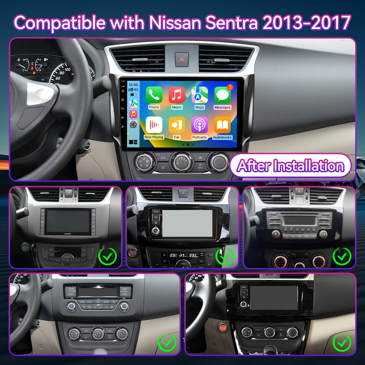 10" Vertical Android Car Stereo Compatible with Nissan Sentra 2013-2017 — Wireless CarPlay/Android Auto, GPS Navigation & AHD Backup Camera