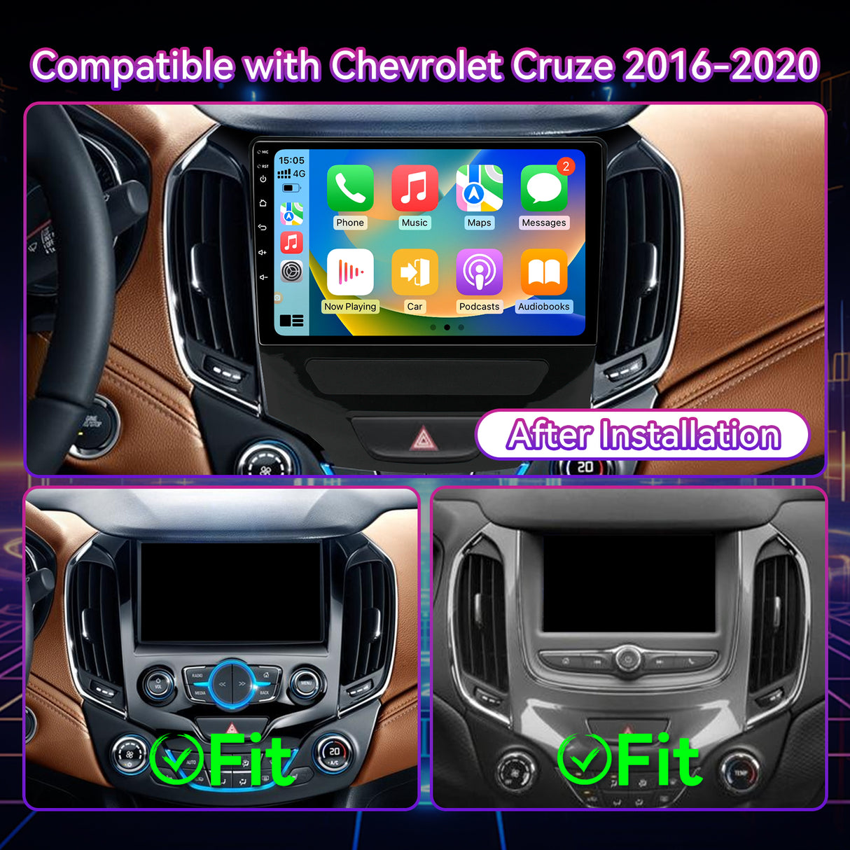 Car Stereo Compatible with Chevy Cruze 2016-2020, 9" Wireless CarPlay/Android Auto Head Unit with GPS Navigation & Backup Camera