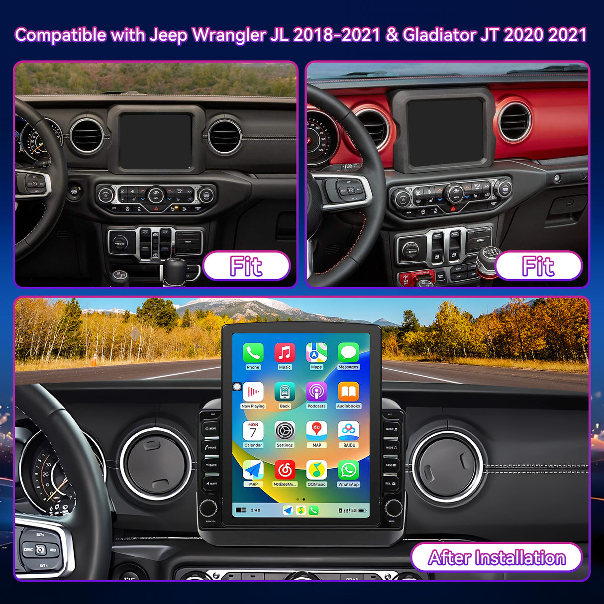 Android Car Stereo Compatible with Jeep Wrangler JL 2018-2021 & Gladiator JT 2020-2021, 9.7" Wireless CarPlay/Android Auto Head Unit with GPS & Backup Camera