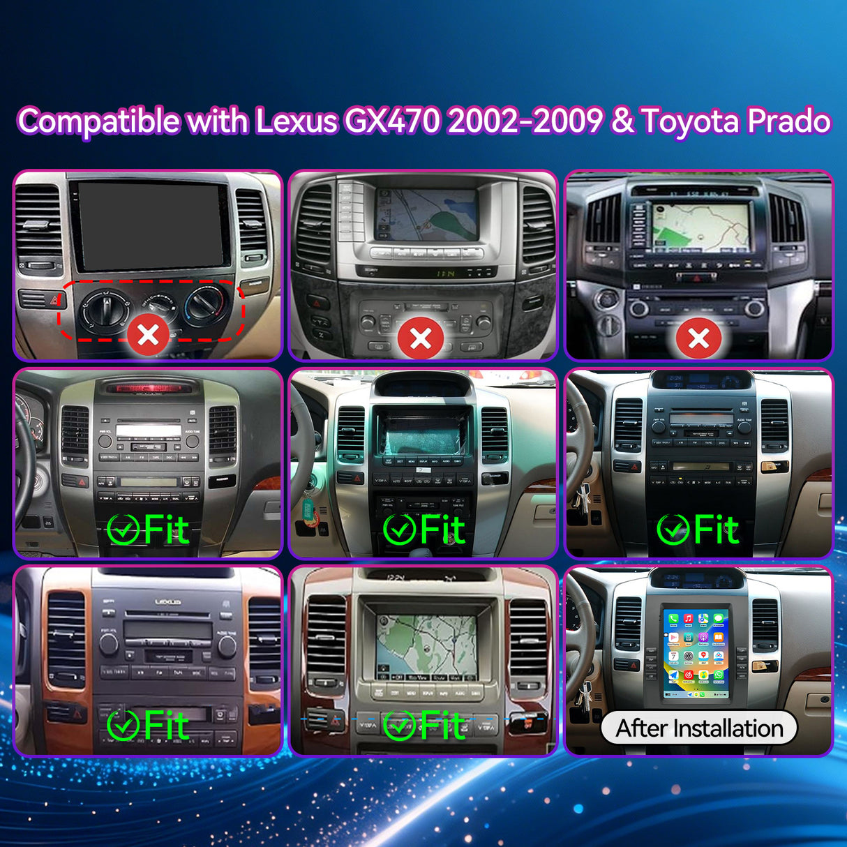Android 13 Car Stereo Compatible with Lexus GX470 2002-2009 & Toyota Prado, 9.7" Wireless CarPlay/Android Auto Head Unit with GPS Navigation & Backup Camera