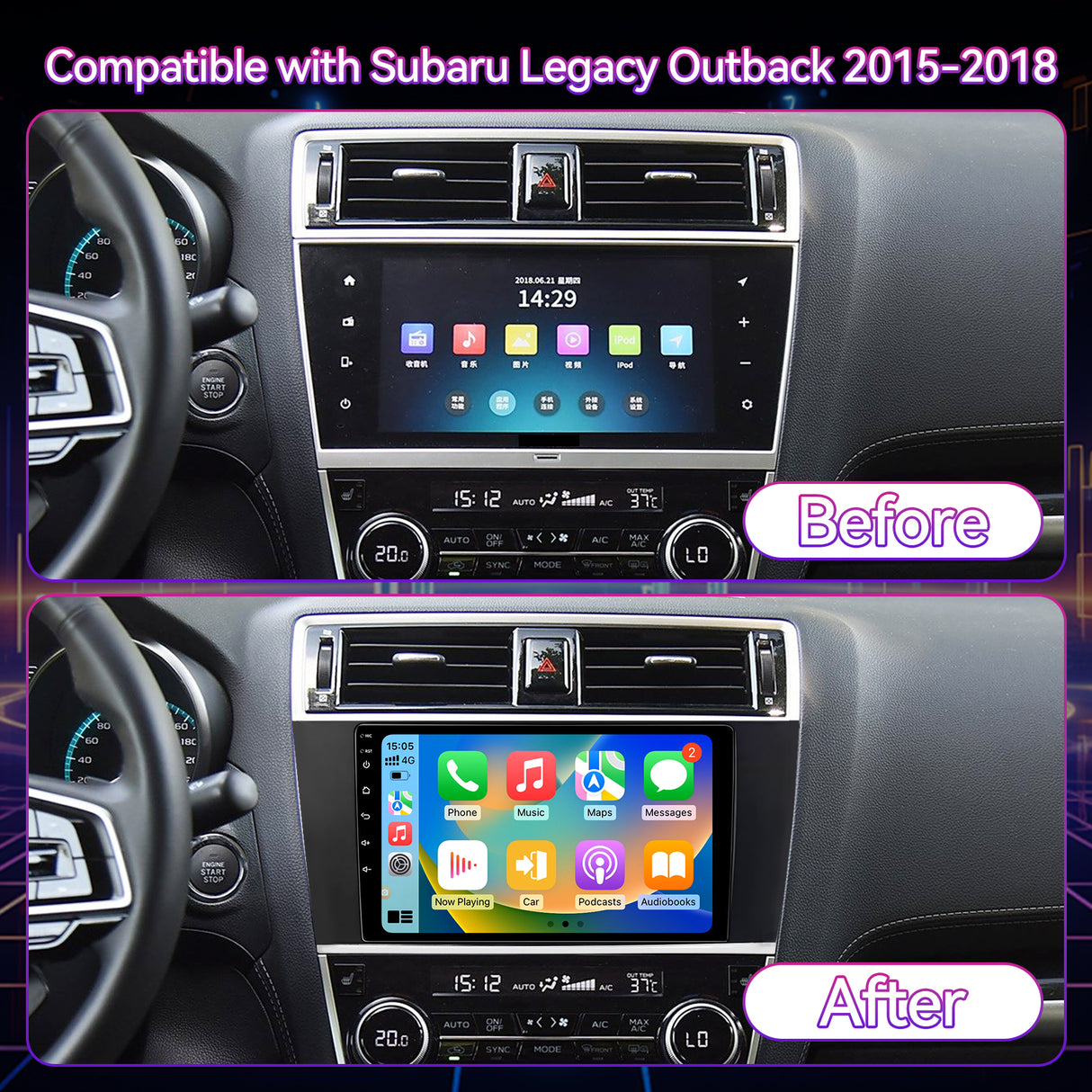 9" Car Stereo Compatible with Subaru Legacy & Outback 2015-2018, 2+64GB Touchscreen Radio with Wireless CarPlay/Android Auto/Screen Mirroring, GPS Navigation & Backup Camera