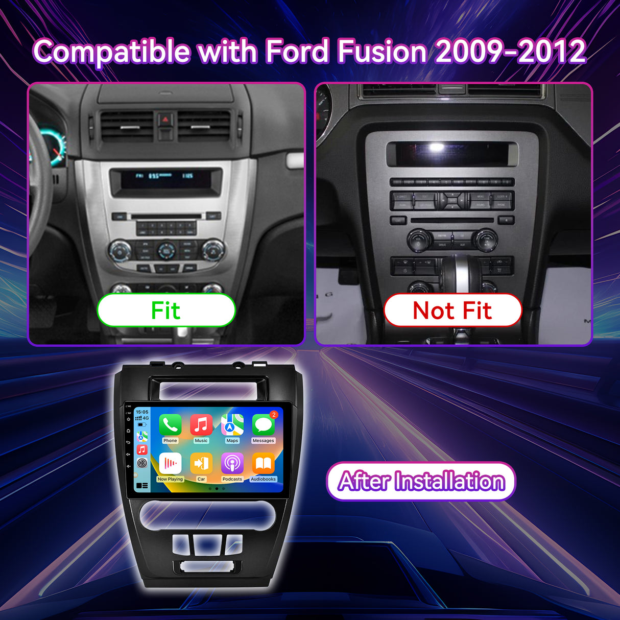 10.1" Android 13 Touchscreen Radio Compatible with Ford Fusion 2009-2012 — Wireless CarPlay, GPS & Backup Camera Included