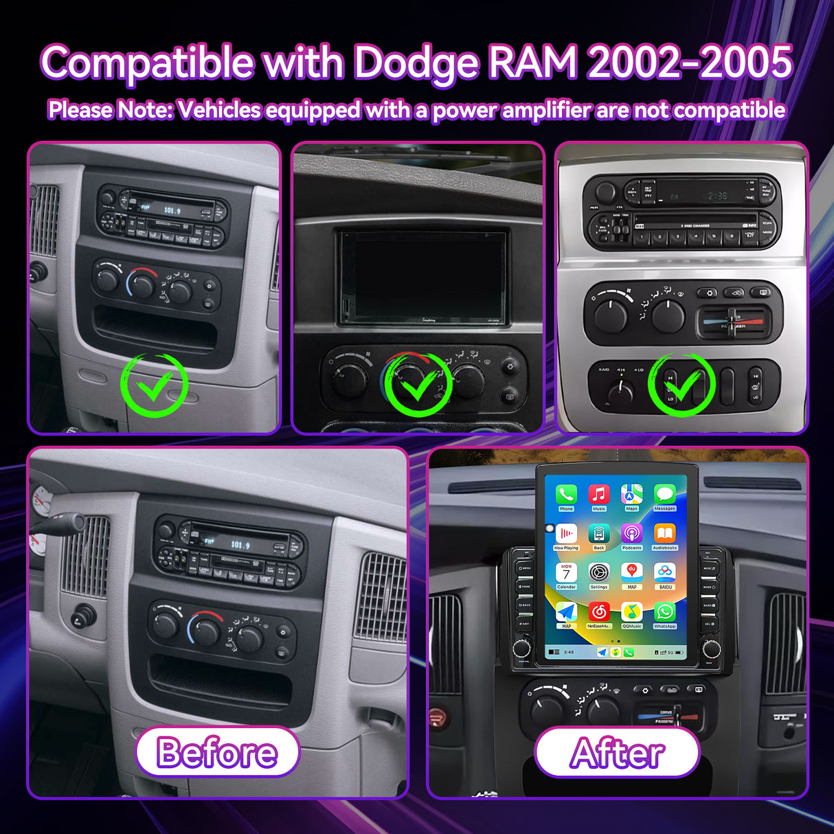 Car Stereo Radio Compatible with Dodge Ram 1500/2500/3500 2002-2005, 9.7" Touchscreen  Wireless CarPlay/Android Auto Head Unit with GPS & Backup Camera