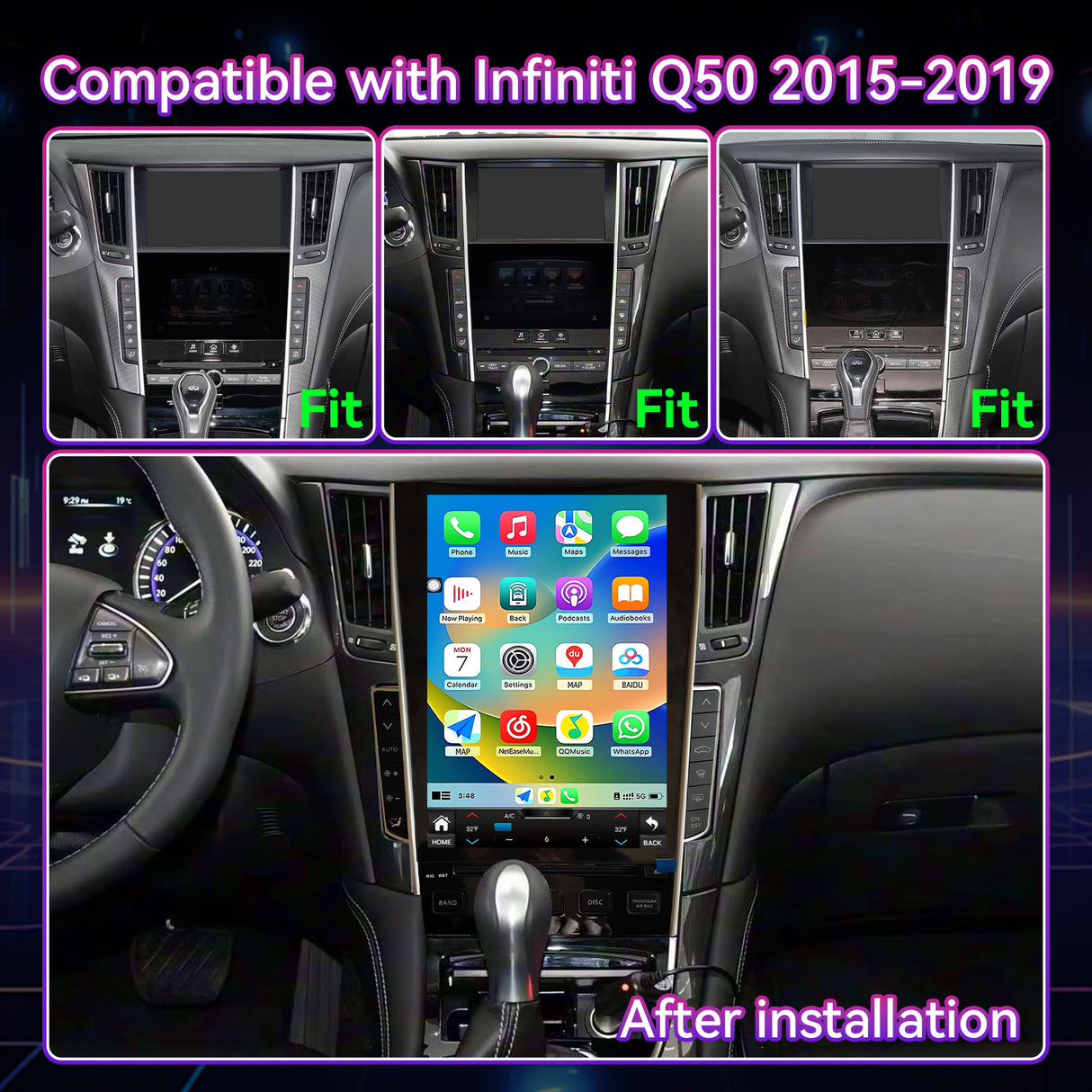 12.1" 8-Core 8G+128GB Car Stereo Compatible with Infiniti Q50 2015-2019, Wireless CarPlay/Android Auto Head Unit with DSP & GPS Navigation