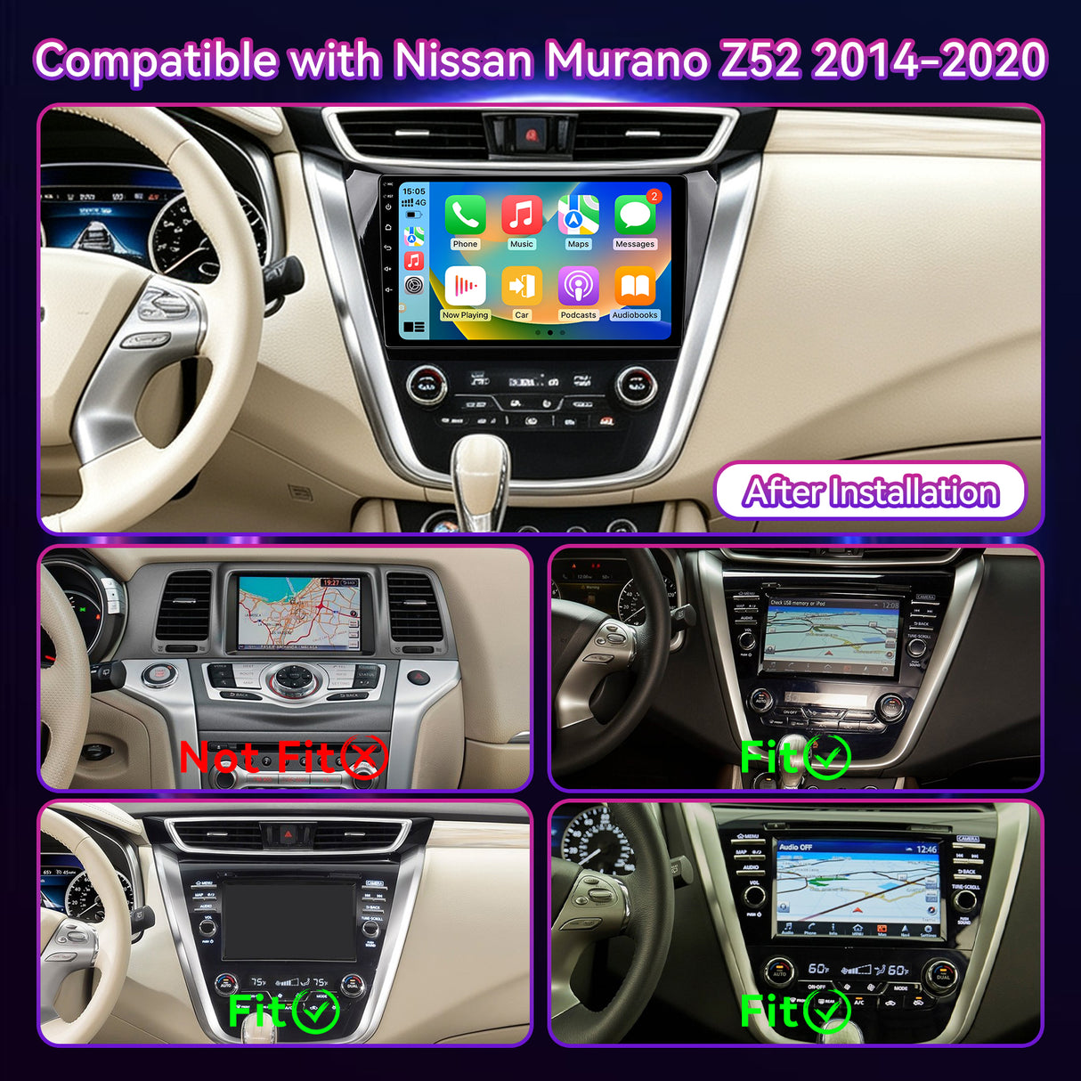 Car Stereo Compatible with Nissan Murano Z52 2014-2020, 10.1" Wireless CarPlay/Android Auto Head Unit with GPS & Backup Camera
