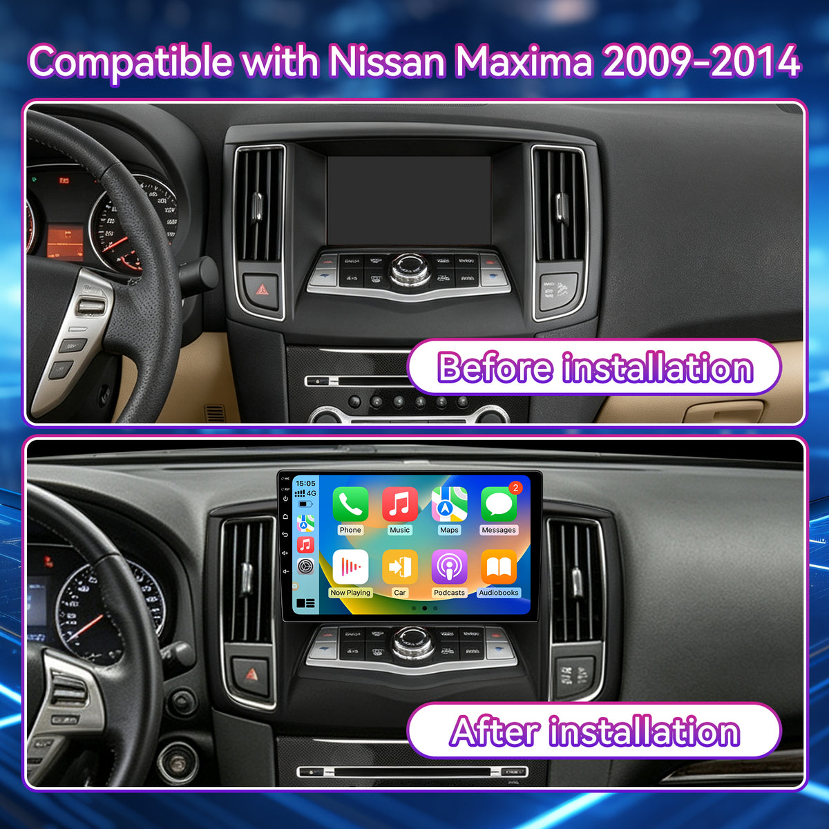 9" Touchscreen Radio Compatible with Nissan Maxima 2009-2014 — Wireless CarPlay, Multimedia Receiver with GPS Bluetooth ＆ Backup Camera