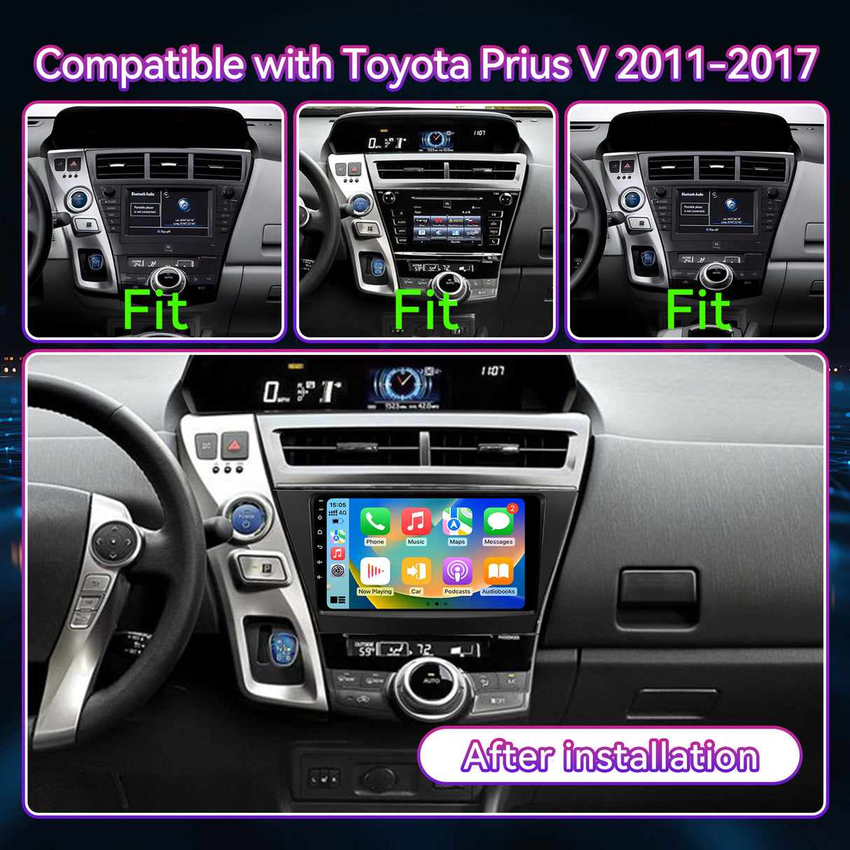Car Stereo Compatible with Toyota Prius Plus V Alpha 2012-2017, 9" Wireless CarPlay/Android Auto Head Unit with GPS Navigation & Backup Camera