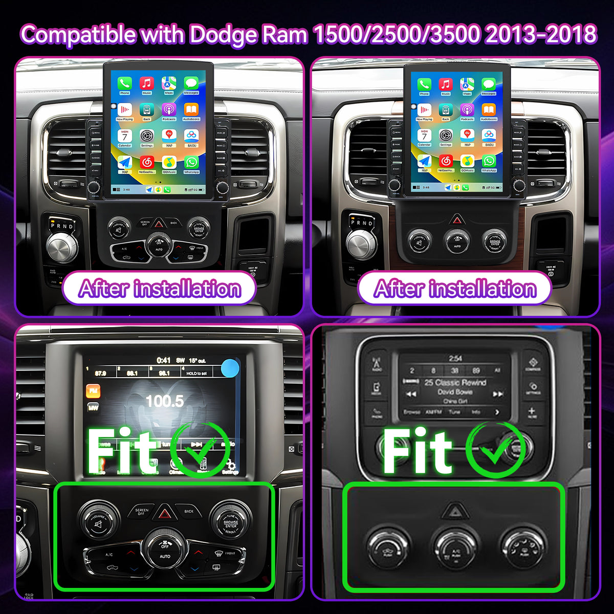 9.7" 4GB+64GB Car Stereo Compatible with Dodge Ram 1500/2500/3500 2013-2018 — Wireless CarPlay/Android Auto, GPS & Backup Camera