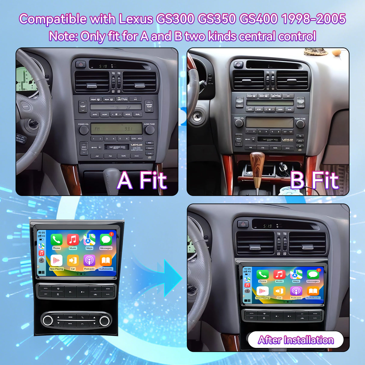 Car Radio Compatible with Lexus GS300 GS350 GS400 1998-2005,9''Touchscreen Head Unit Car Stereo Support Bluebooth,Wireless Carplay/Android Auto, GPS, WiFi, Backup Camera