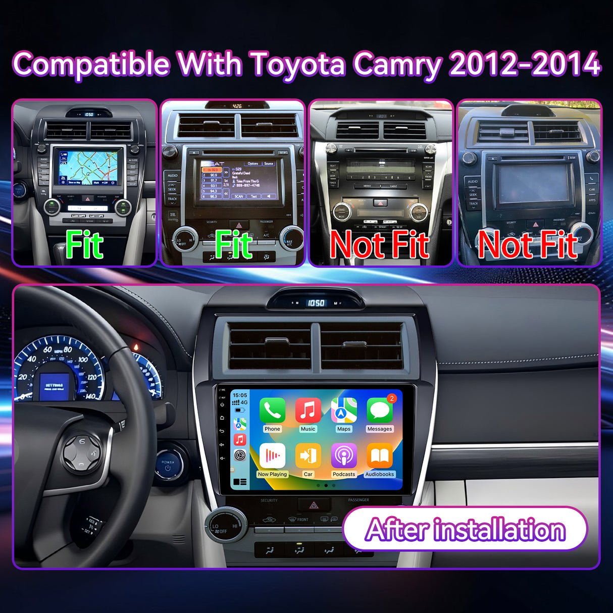 10.1" Touchscreen Car Stereo Radio Compatible with Toyota Camry 2012-2014, Wireless CarPlay/Android Auto, 2GB+64GB Head Unit with GPS & Backup Camera