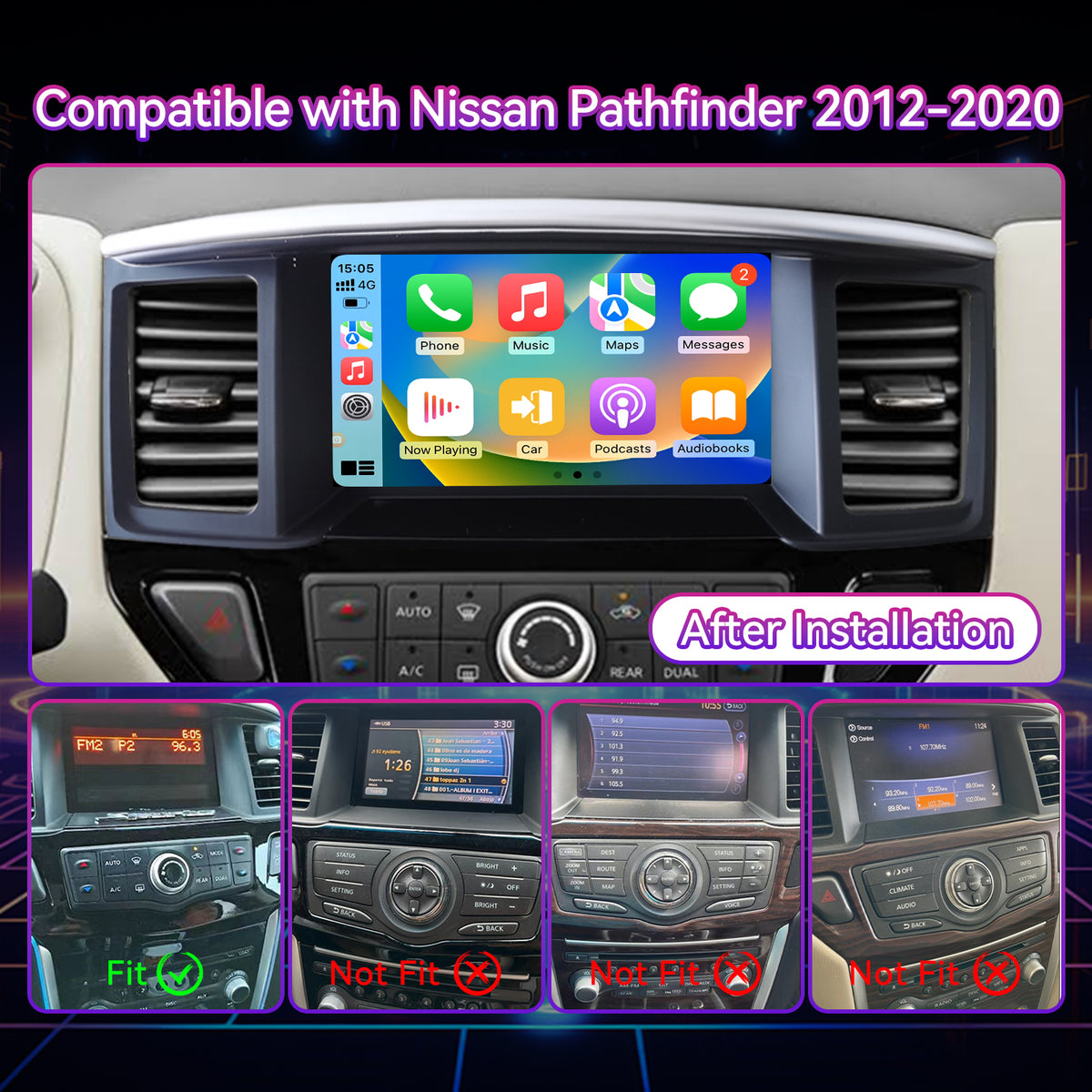 9" Touchscreen Radio Compatible with Nissan Pathfinder 2012-2020 — Wireless CarPlay, GPS & Backup Camera Included