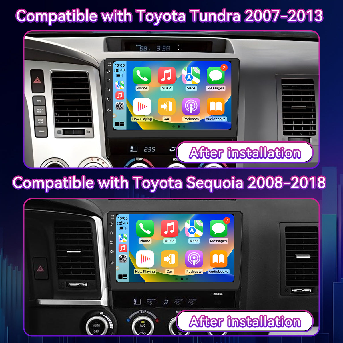10" Android 13 Touchscreen Radio for Toyota Tundra 2007-2013 / Sequoia 2008-2018 — Wireless CarPlay, GPS & Customizable Audio