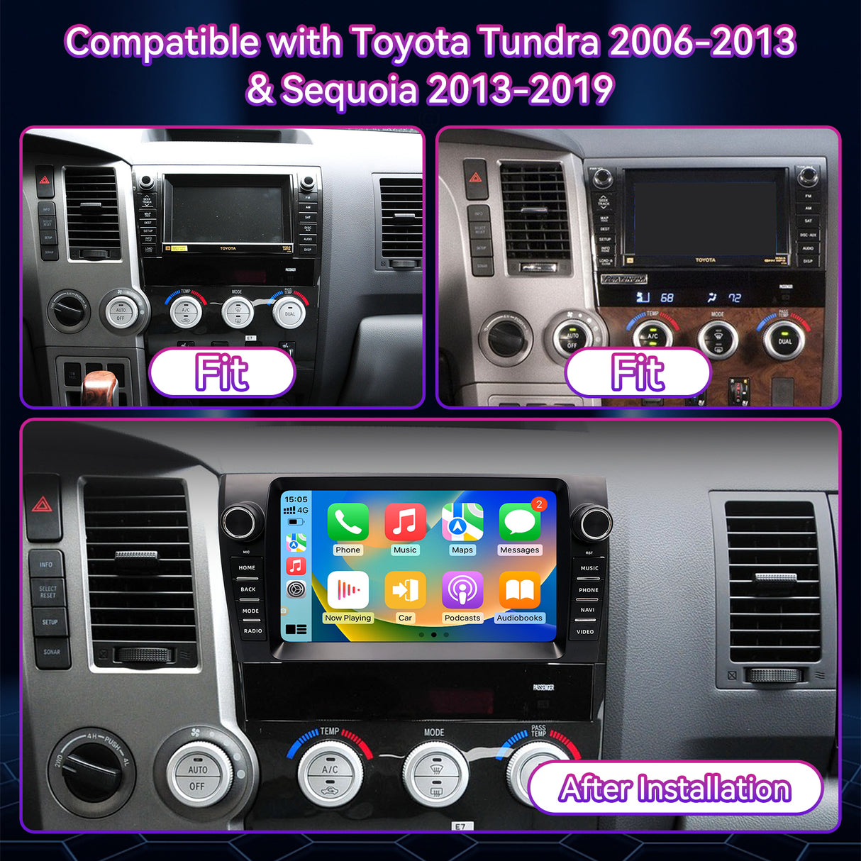 Car Stereo Compatible with Toyota Tundra 2006-2013 & Sequoia 2013-2019, 9" Wireless CarPlay/Android Auto Head Unit with GPS & Backup Camera