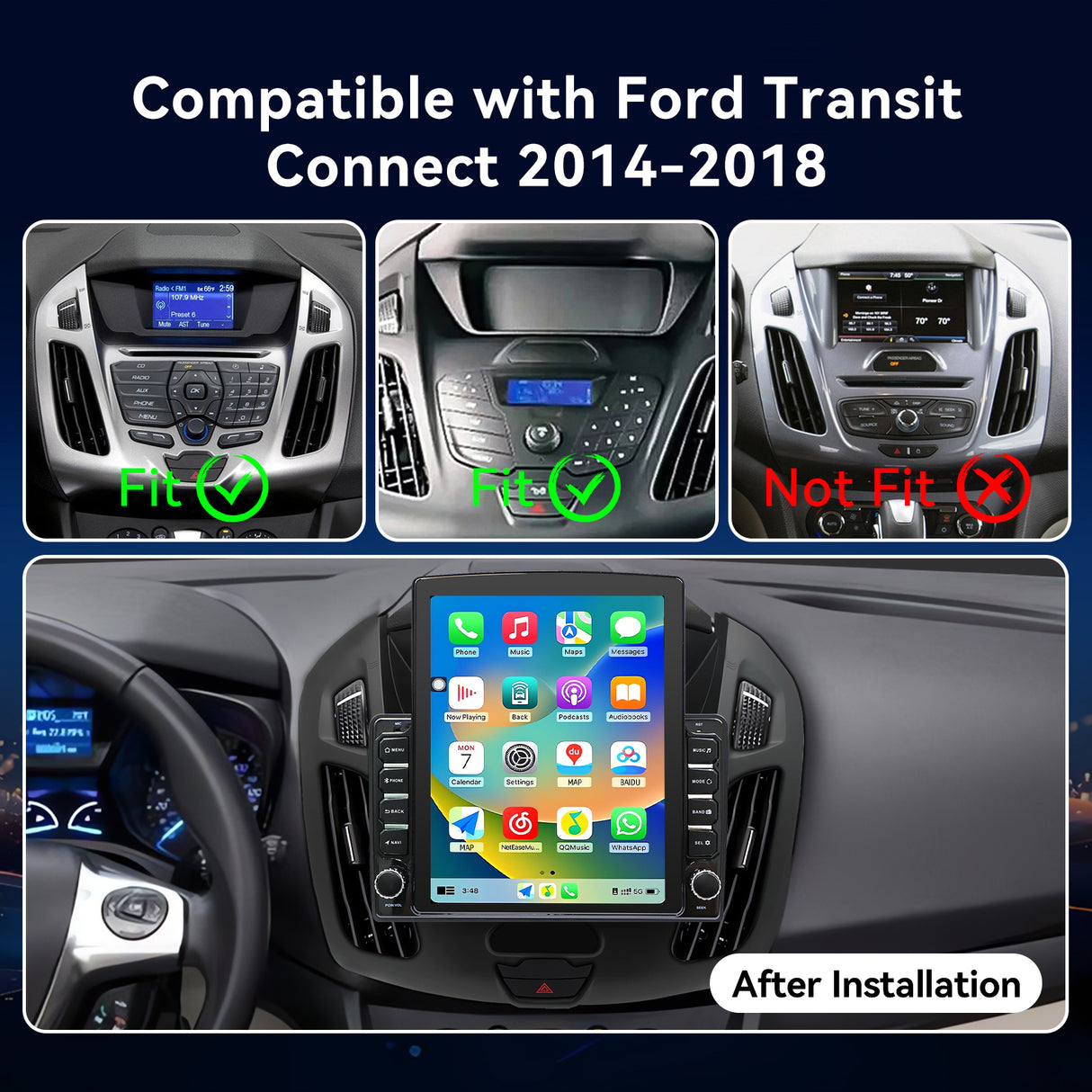 Car Radio Compatible With Ford Transit Connect 2014-2018,4G+64G,9.7" Touch Screen Car Stereo with Wireless Carplay&Android Auto,FM/GPS/SWC/Mirror Link/Backup Camera