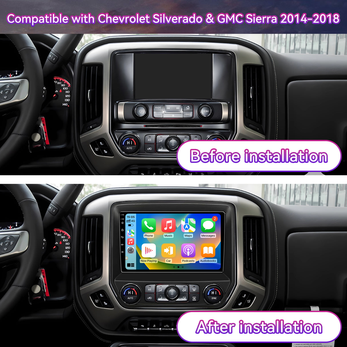 Car Stereo Radio Compatible with Chevy Silverado & GMC Sierra 2014-2018, 10"Replacement Radio Upgrade, Wireless CarPlay/Android Auto Head Unit with GPS & Backup Camera