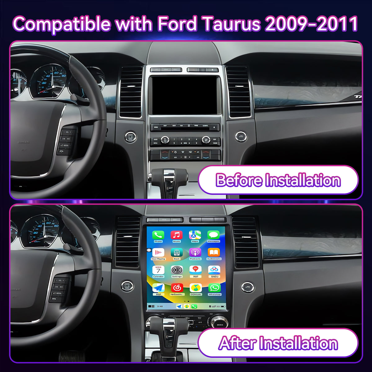 12.1" 4GB+64GB | Qualcomm 8-Core | Android 13 — Car Stereo Compatible with Ford Taurus 2012-2014, Wireless CarPlay/Android Auto, GPS & DSP Audio