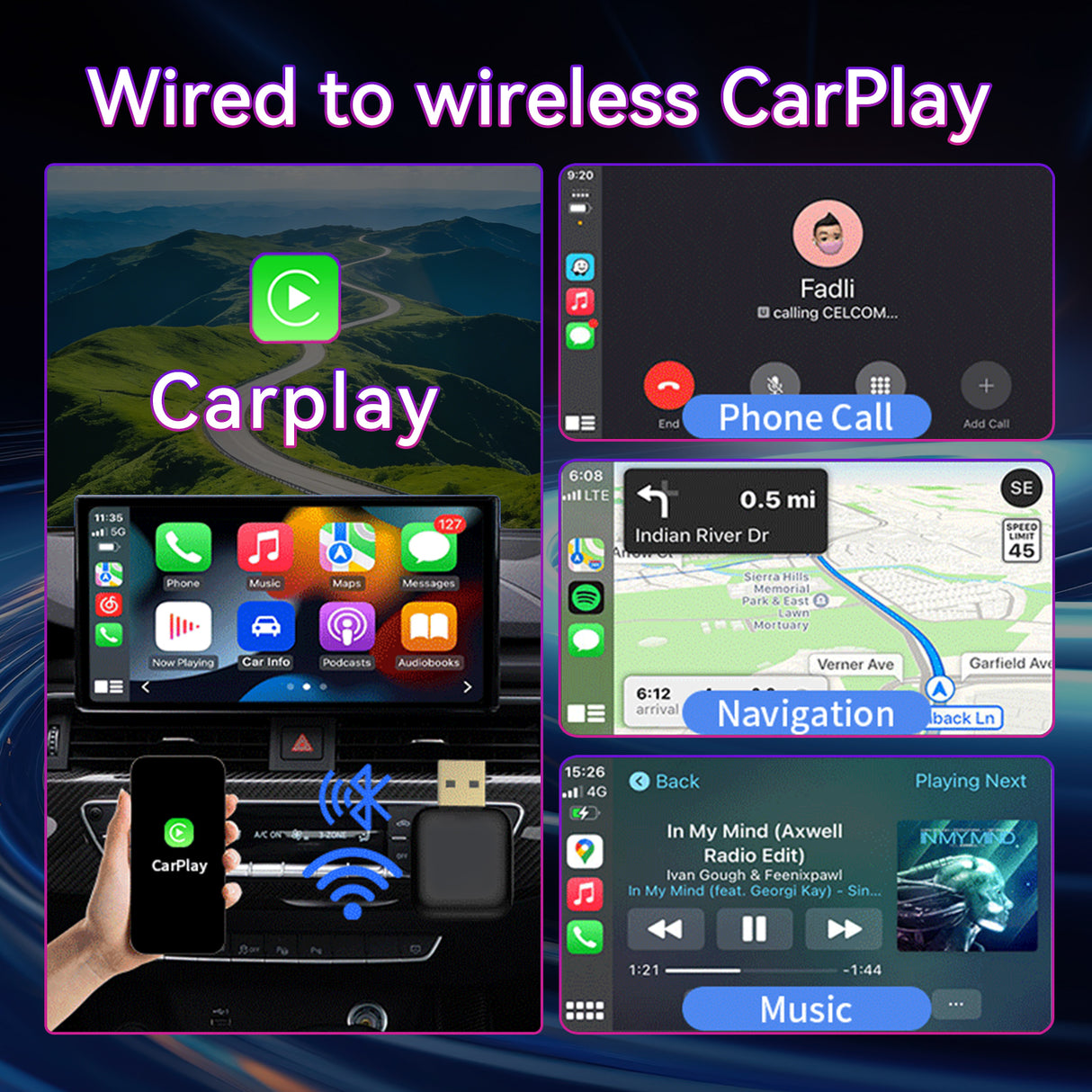 ULhome Wireless CarPlay Adapter & Android Auto Dongle, Fast Auto-Connect, Compact Plug & Play Wireless CarPlay Converter for iPhone & Android, USB/USB-C, No Delay, Seamless Reconnection