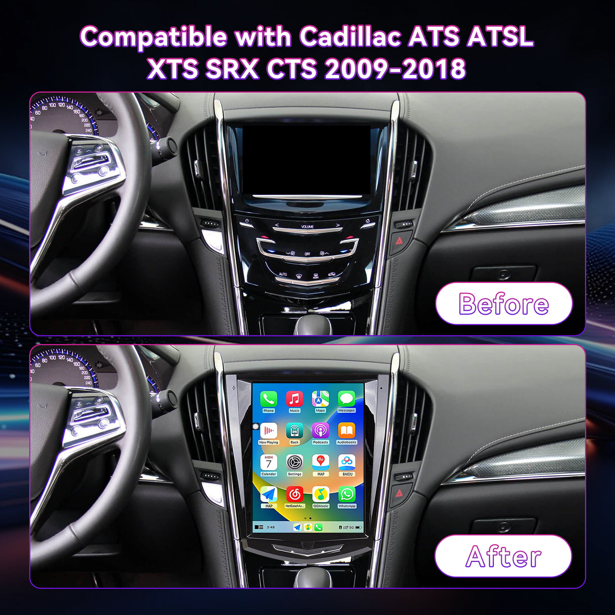 Car Radio Stereo Compatible with Cadillac ATS ATSL XTS SRX CTS 2009-2018. 9.7" Screen Stereo Replacement with Wireless Carplay Android Auto GPS Bluetooth FM DSP SWC Backup Camera