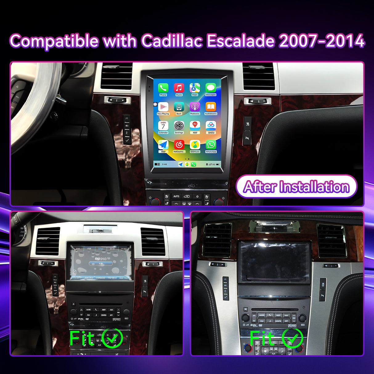 Android 15 Car Stereo Compatible with Cadillac Escalade/SLS 2007-2014, 9.7" Wireless CarPlay/Android Auto Head Unit with GPS Navigation & Backup Camera