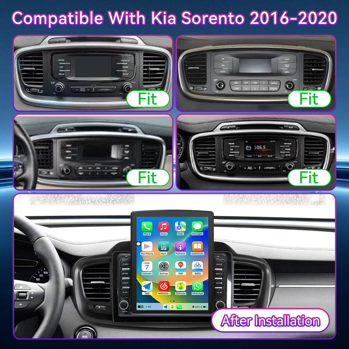 Car Stereo Compatible with Kia Sorento 2016-2020, 9.7" Wireless CarPlay/Android Auto Head Unit with GPS Navigation & Backup Camera