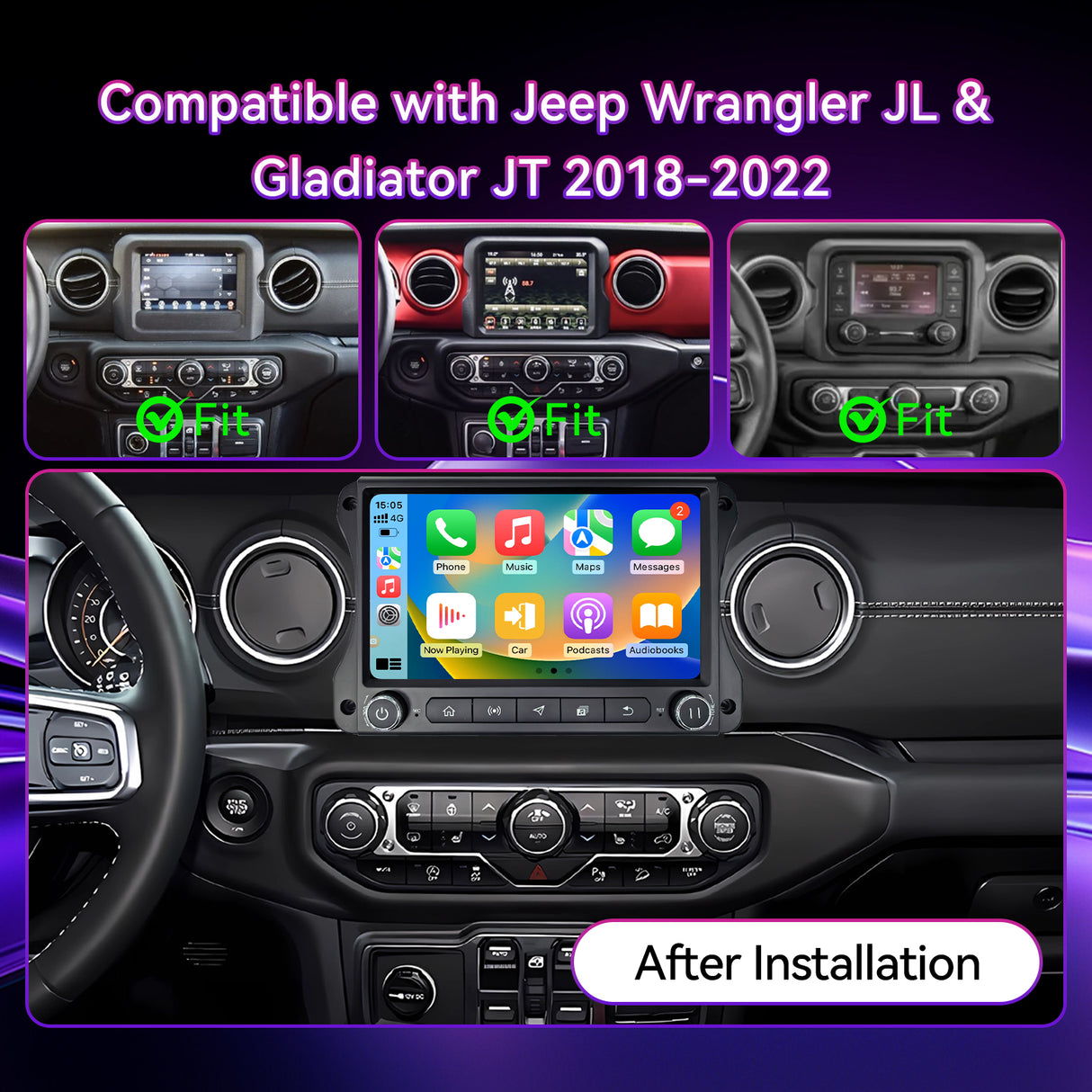 10" Car Stereo Compatible with Jeep Wrangler JL 2018-2022 & Gladiator 2020-2022, Wireless CarPlay/Android Auto, 4GB+64GB, GPS Navigation, Backup Camera & SWC