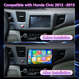 Android 13 Car Stereo Compatible with Honda Civic 2012-2015, 9" Wireless CarPlay/Android Auto Head Unit with GPS Navigation & Backup Camera