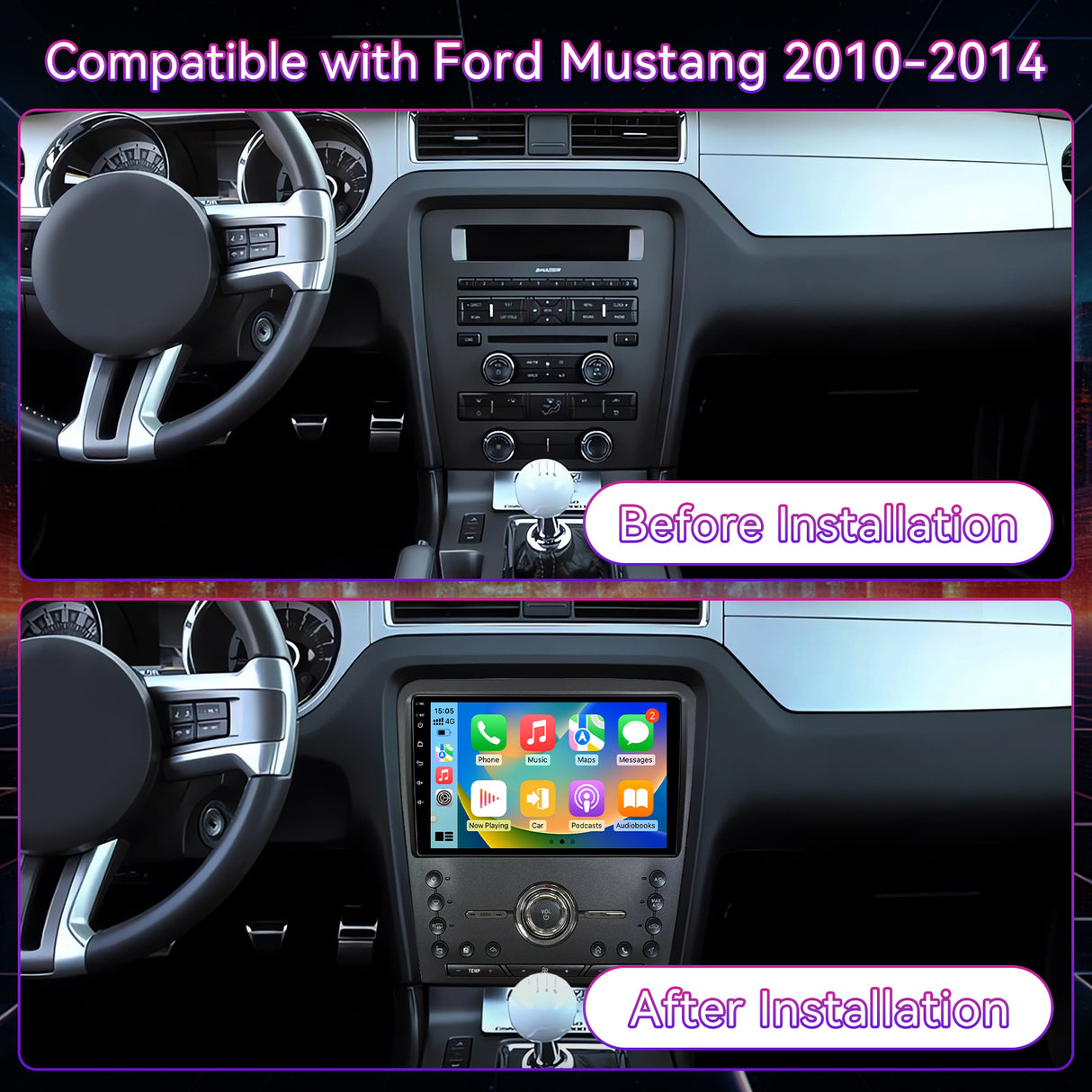 Android 13 Car Stereo Compatible with Ford Mustang 2010-2014, 10" Wireless CarPlay/Android Auto Head Unit with GPS Navigation & Backup Camera