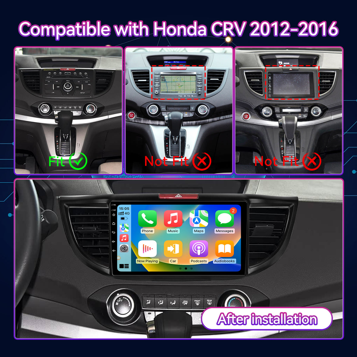 10" Android Touchscreen Car Stereo Compatible with Honda CRV 2012-2016 — Wireless CarPlay/Android Auto, GPS Navigation & AHD Backup Camera