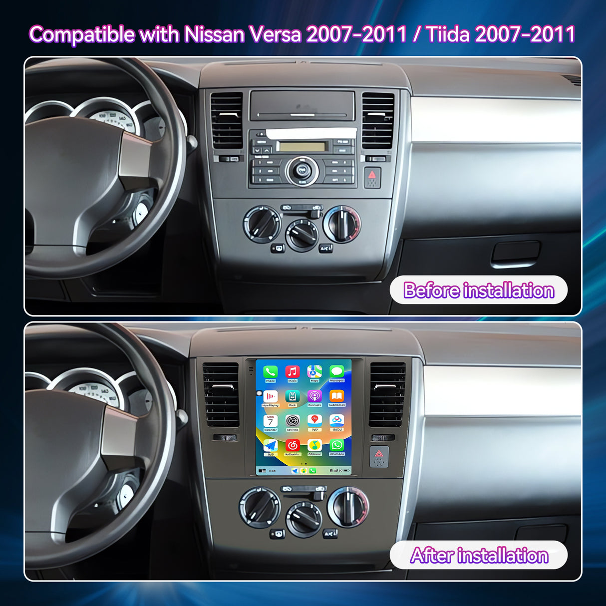 Car Radio Compatible With Nissan Versa 2007-2011 / Tiida 2007-2011,9.7''Touch Screen Car Stereo with Wireless Carplay&Android Auto,FM/GPS/SWC/Mirror Link/Backup Camera