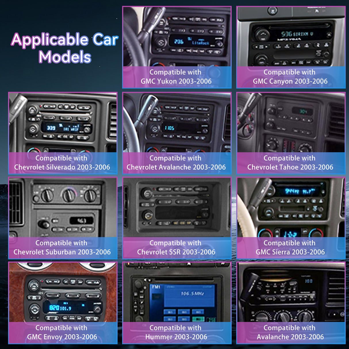 CFYLO Car radio Compatible with Chevrolet Chrvy Silverado 1500/2500/3500 2003-2006,Tahoe 2003-2006,GMC Sierra 2003-2006,Yukon 2004-2006,7''Touch Screen Stereo Navigational apparatus,Wireless Carplay/Android Auto