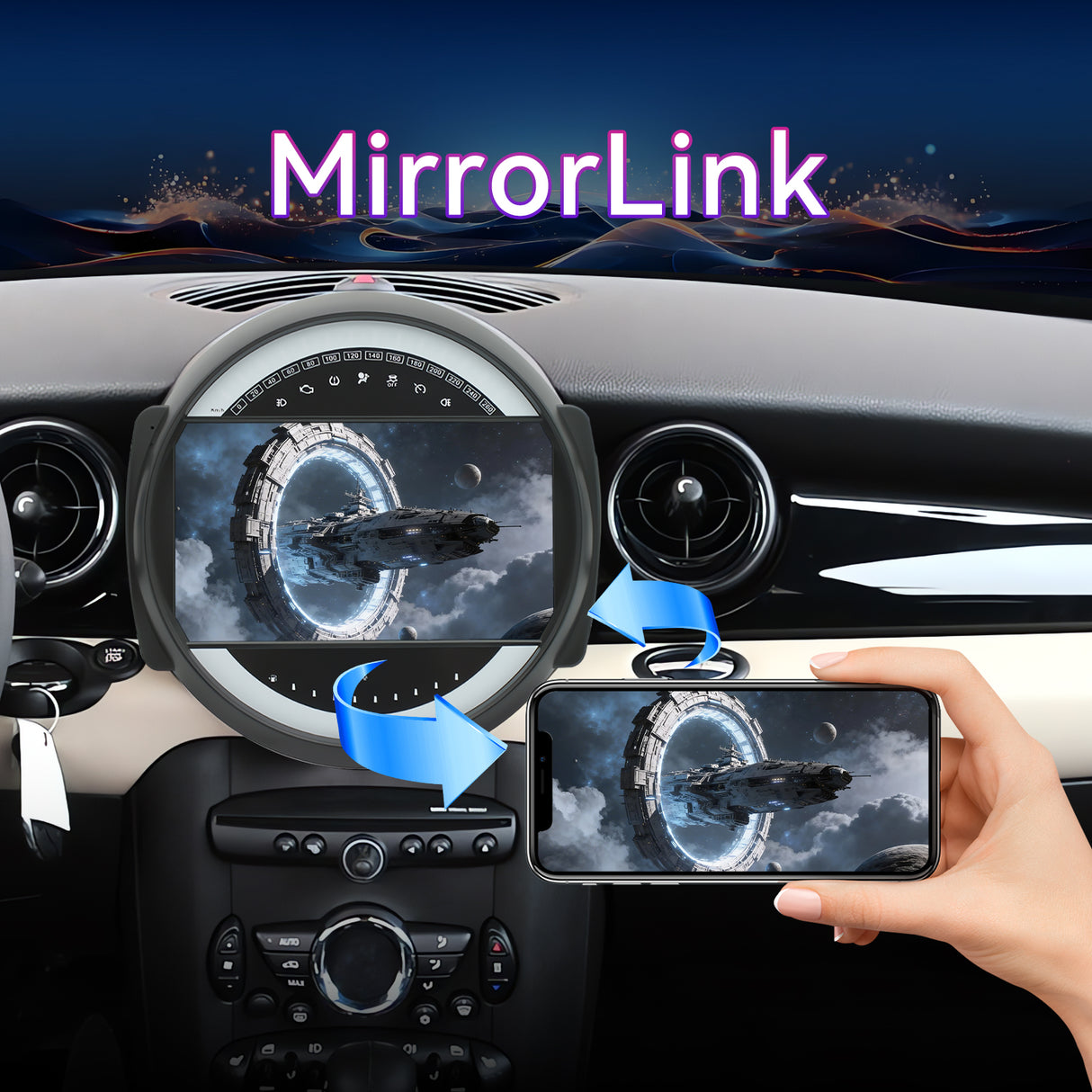 Car Radio Compatible With BMW Mini Cooper 2007-2014,4G+64G,9" Touch Screen Car Stereo with Wireless Carplay&Android Auto,FM/GPS/SWC/Mirror Link/Backup Camer