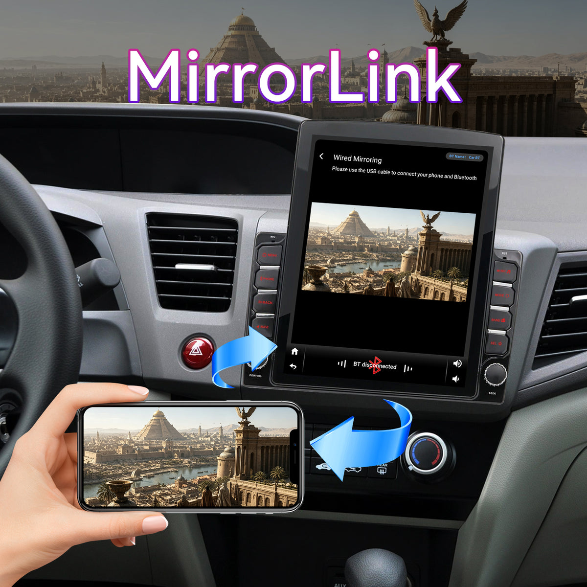 9.7" Touchscreen Radio Compatible with Honda Civic 2012-2015 — Wireless CarPlay, GPS & AHD Backup Camera Included