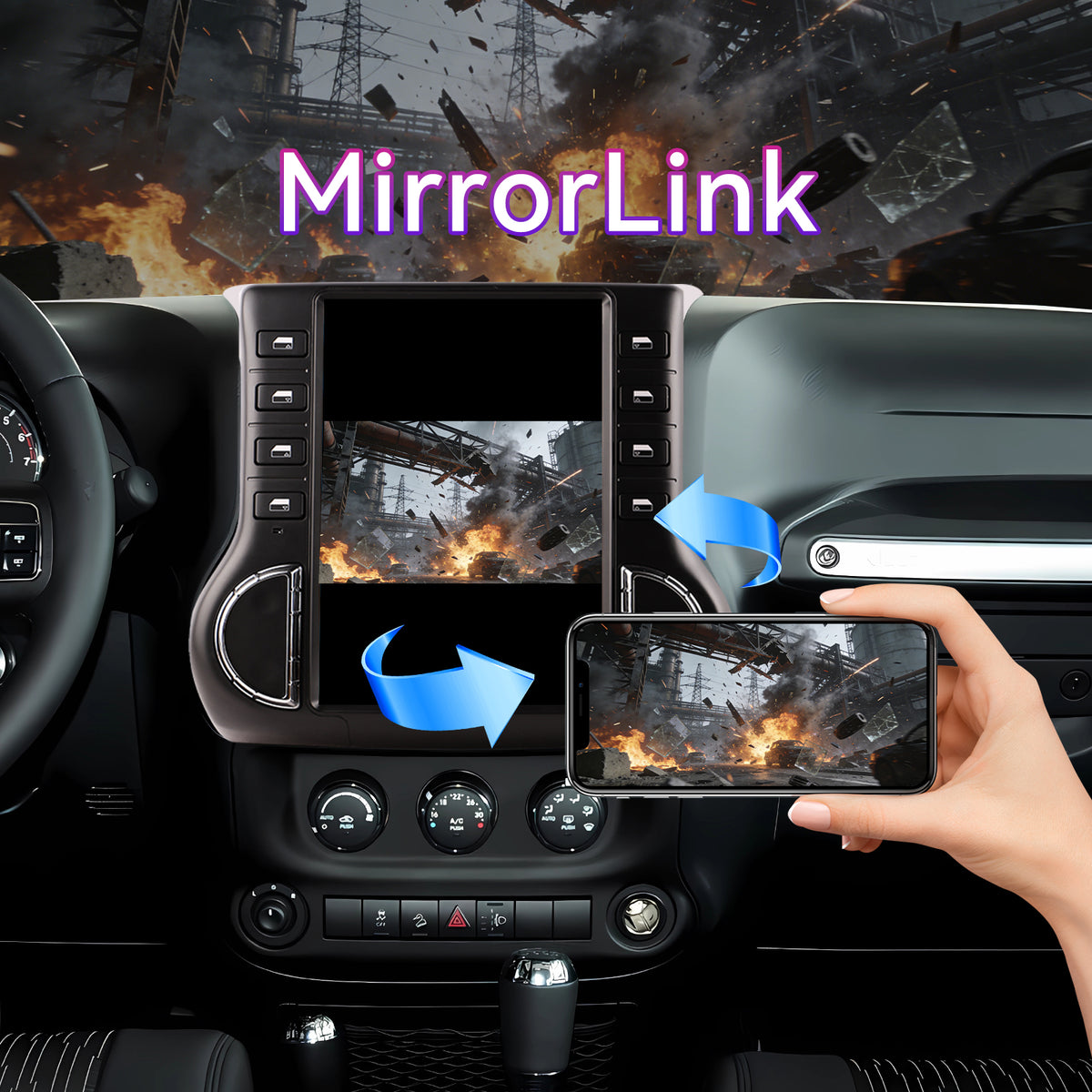 8-Core 8G+128G Android 13 Car Stereo Compatible with Jeep Wrangler 2011-2014, 12.1" Wireless CarPlay/Android Auto Head Unit with GPS & Backup Camera