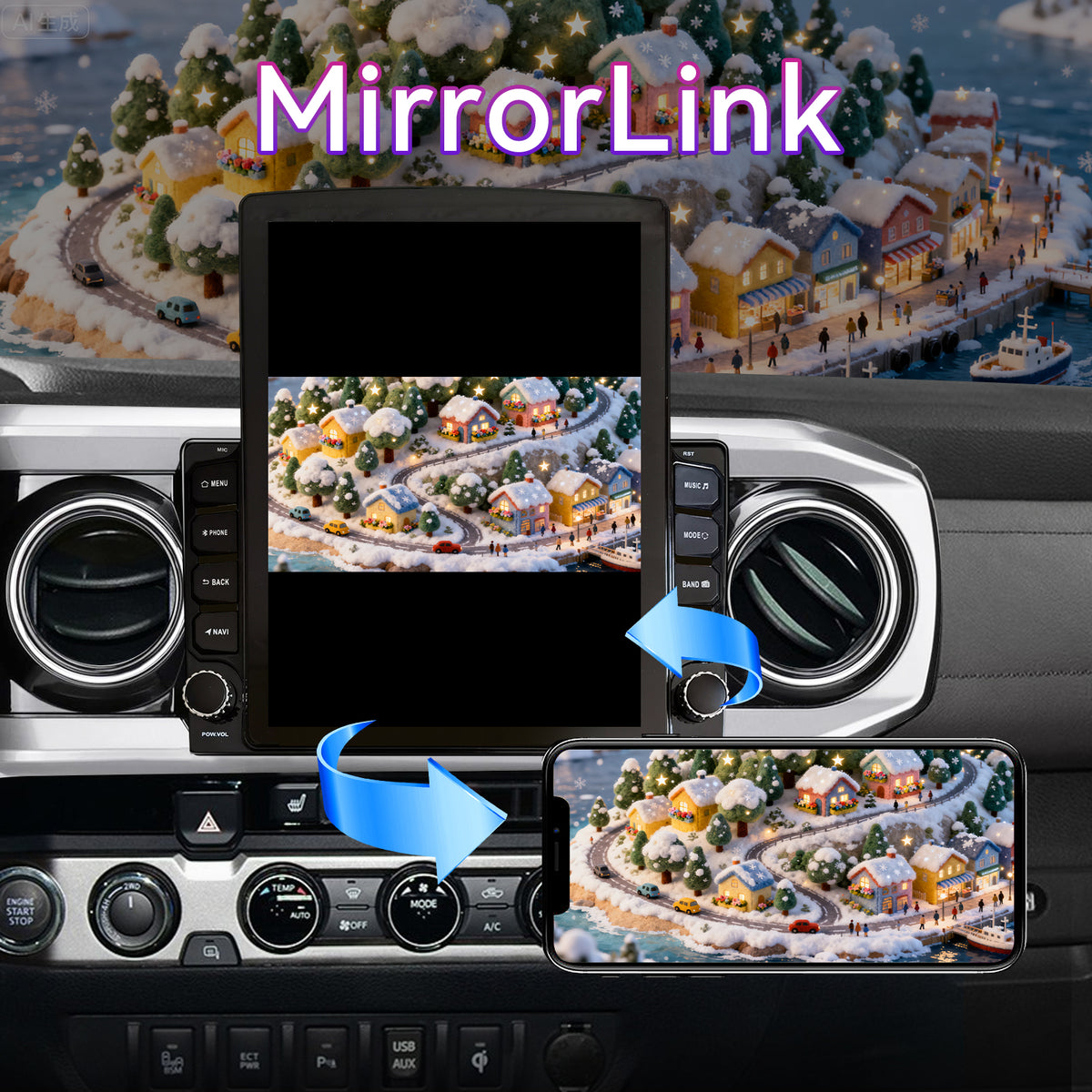 Car Stereo Compatible with Toyota Tacoma 2016-2022, 9.7" 2GB+64GB Wireless CarPlay/Android Auto Head Unit with GPS & 1080P Backup Camera