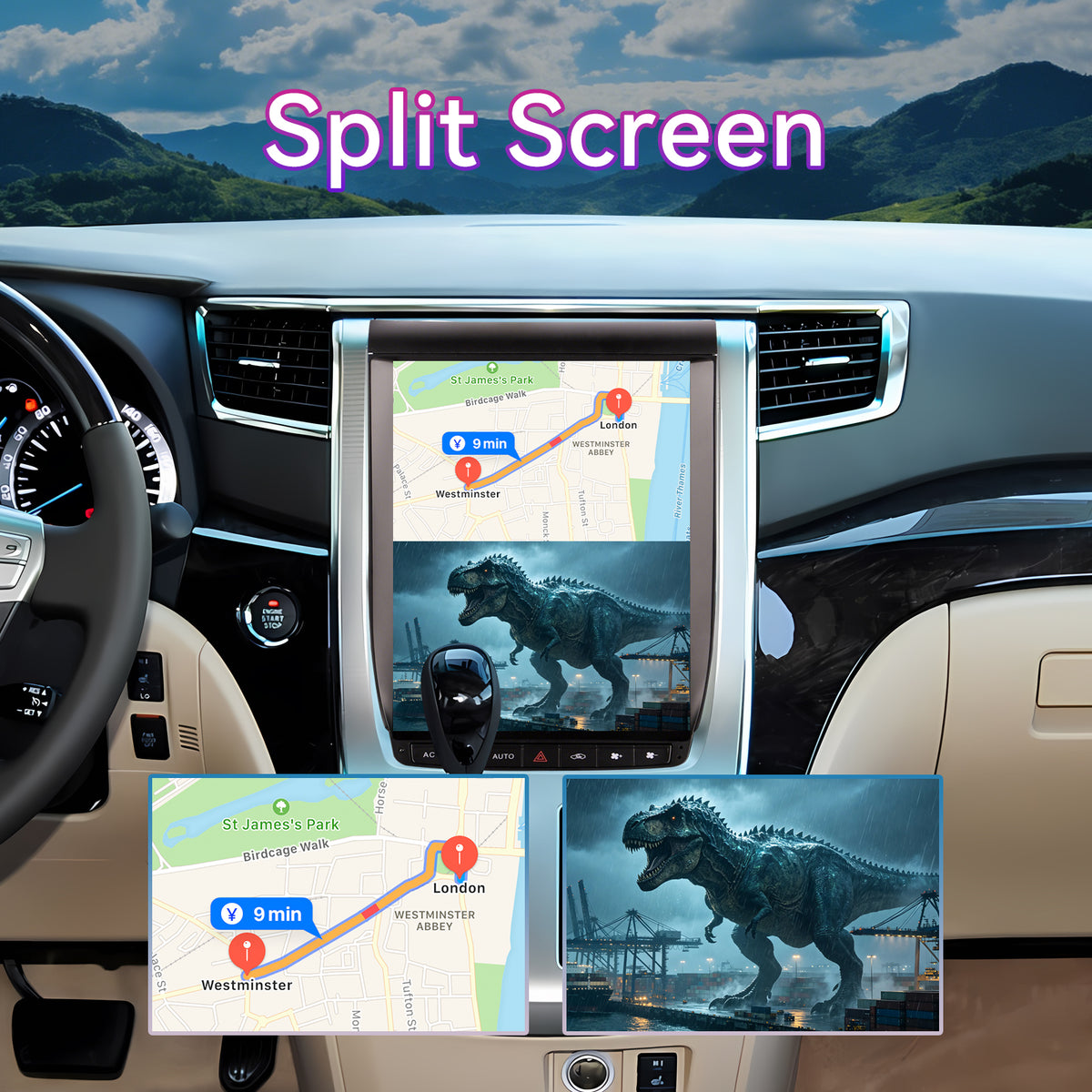 8-Core Android Car Stereo Compatible with Toyota Alphard A20 2008-2012, 12.1" Vertical 2K Touchscreen with Wireless CarPlay/Android Auto, DSP & GPS