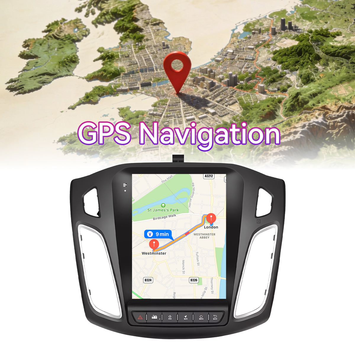 Android Car Stereo Compatible with Ford Focus 2012-2018, 9.7" Wireless CarPlay/Android Auto Head Unit with GPS Navigation & Backup Camera
