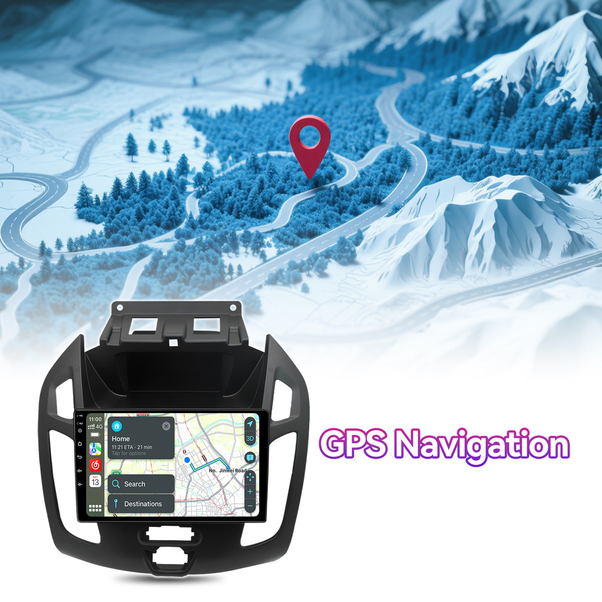 Car Radio Compatible with Ford Transit Connect 2014-2018,9 Inch Touch Screen Car Stereo with Wireless Carplay Android Auto,GPS FM WiFi Bluetooth Backup Camera.4+64GB