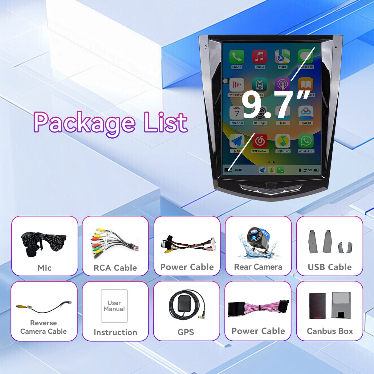 Car Radio Stereo Compatible with Cadillac ATS ATSL XTS SRX CTS 2009-2018. 9.7" Screen Stereo Replacement with Wireless Carplay Android Auto GPS Bluetooth FM DSP SWC Backup Camera