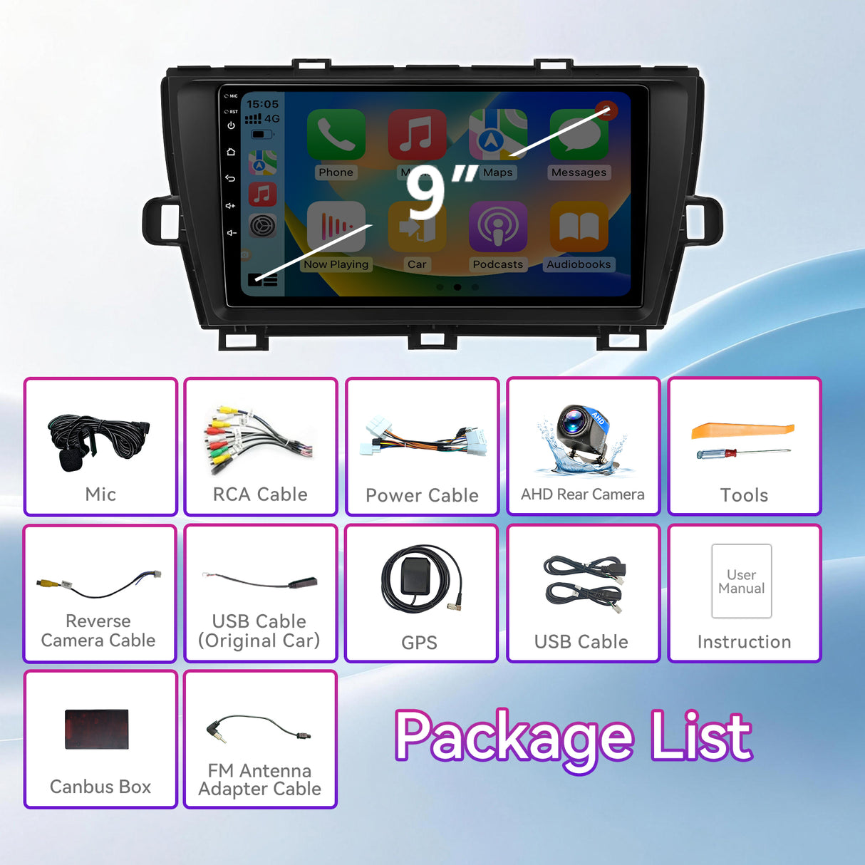 Android 13 Car Stereo Compatible with Toyota Prius 2010-2015, 9" Wireless CarPlay/Android Auto Head Unit with GPS Navigation & Backup Camera
