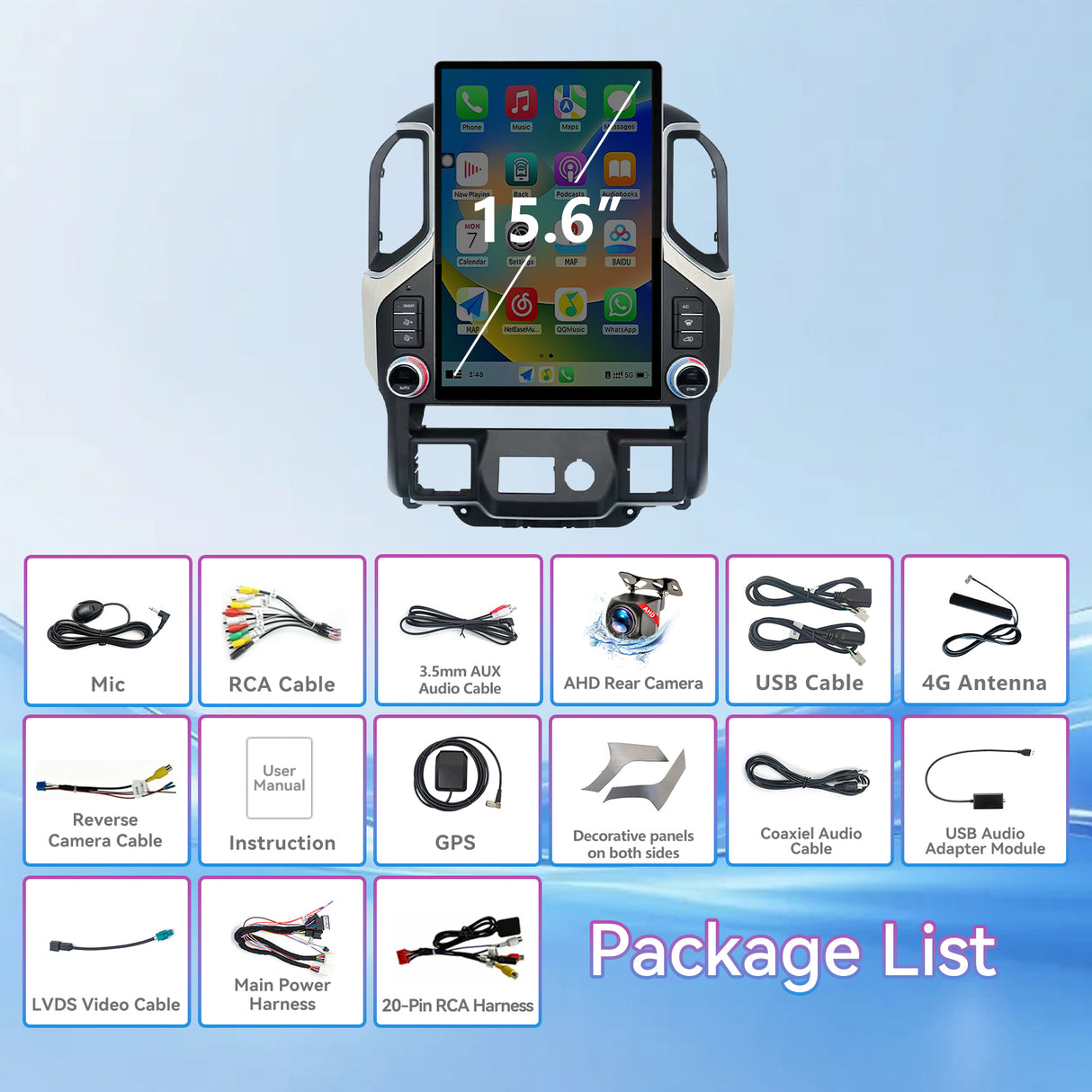 15.6''2K IPS Touch Screen Car Stereo Radio Compatible with Chevrolet Silverado＆GMC Sierra 2019-2022.4G+64G,Wireless Carplay＆Android Auto, GPS Navigation Multimedia Player Head Unit