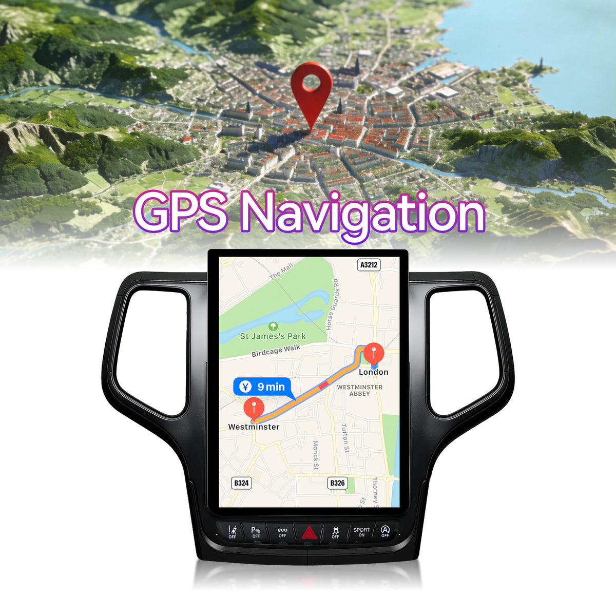 Qualcomm 8-Core Android Car Stereo Compatible with Jeep Grand Cherokee 2014-2021, 12.1" Vertical 2K Touchscreen with Wireless CarPlay/Android Auto, DSP & GPS