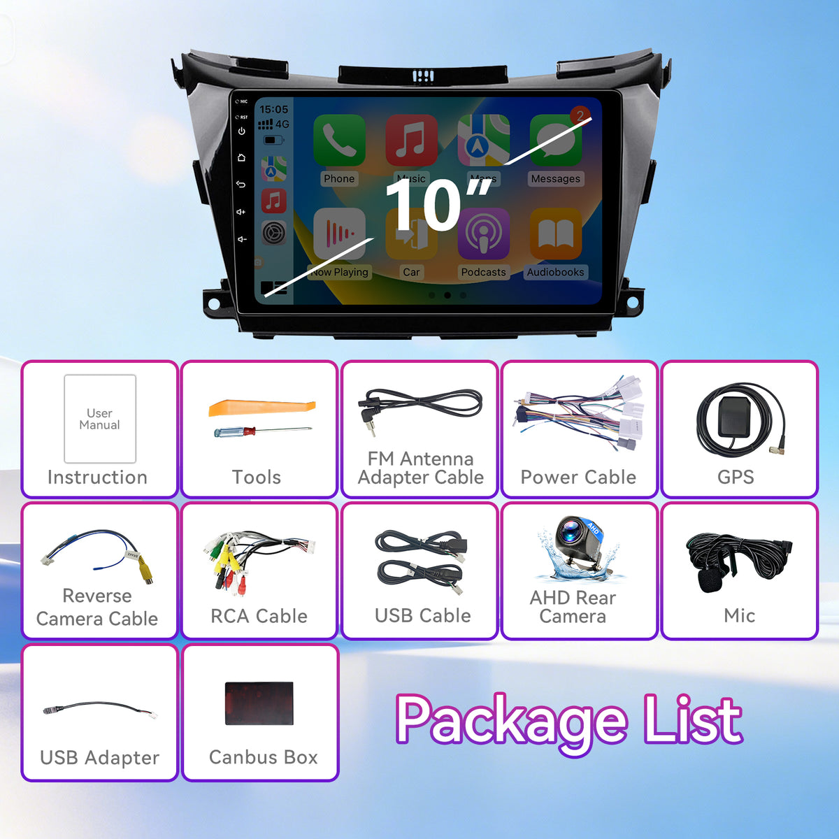 Car Stereo Compatible with Nissan Murano Z52 2014-2020, 10.1" Wireless CarPlay/Android Auto Head Unit with GPS & Backup Camera