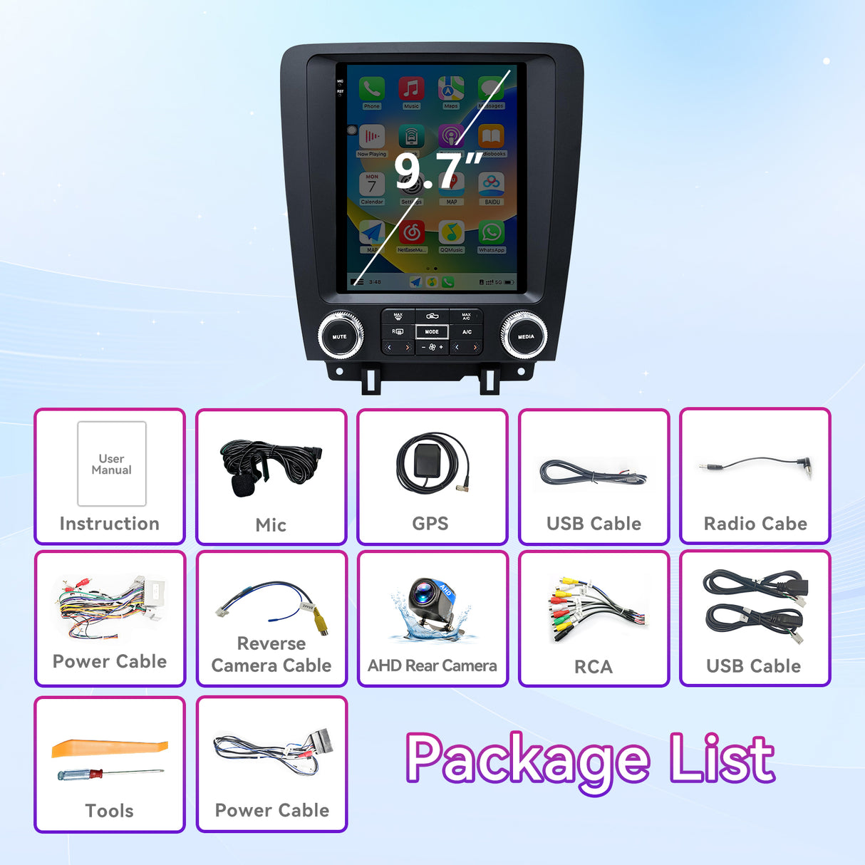 9.7" T-Style Android 13 Touchscreen Radio Compatible with Ford Mustang 2010-2014 — Wireless CarPlay, GPS & 1080P Backup Camera Included